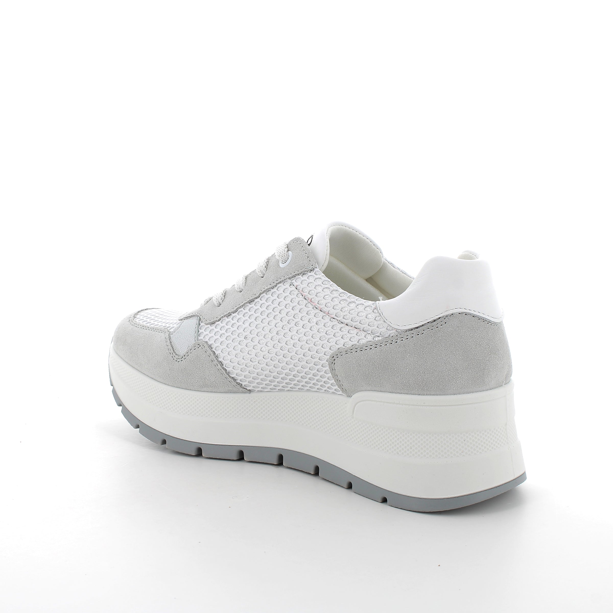 Women's Platform Wedge Casual Sneakers White and Gray with Laces