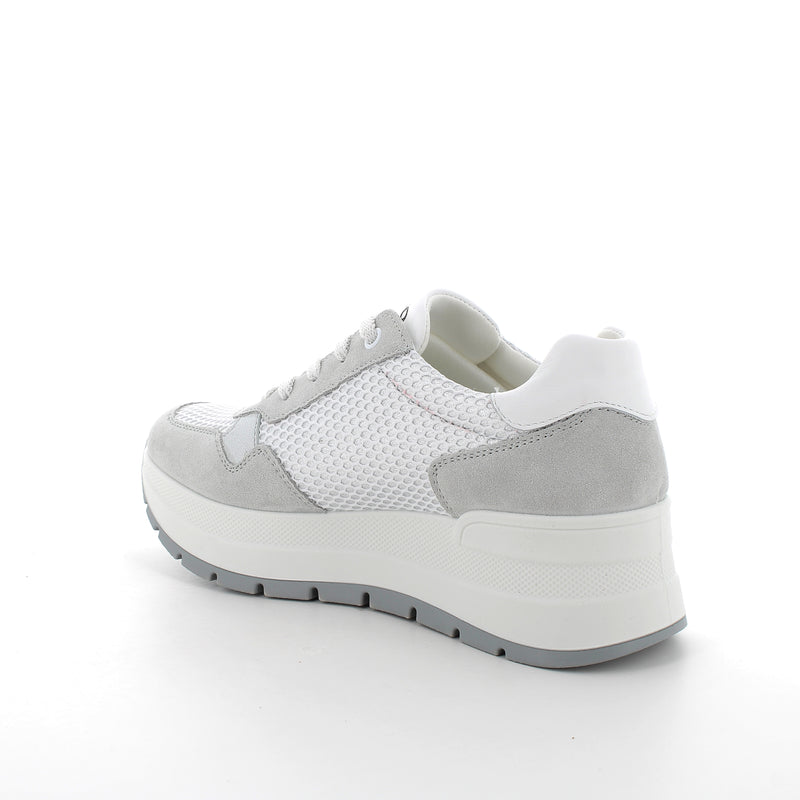 Women's Platform Wedge Casual Sneakers White and Gray with Laces