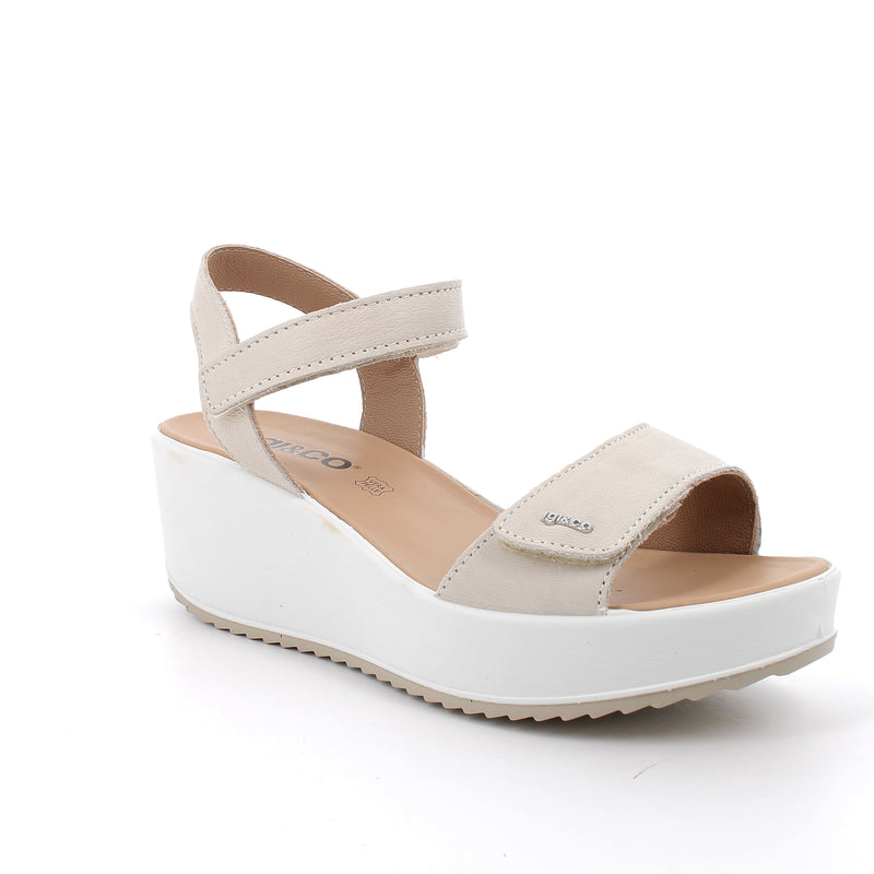 Women's Leather Wedge Sandals with Velcro Beige