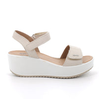 Women's Leather Wedge Sandals with Velcro Beige