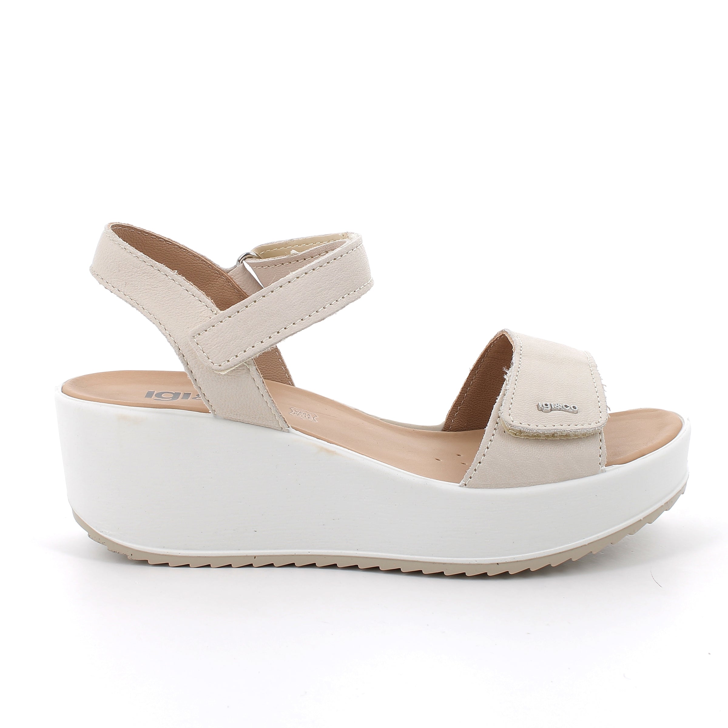 Women's Leather Wedge Sandals with Velcro Beige