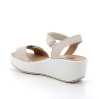 Women's Leather Wedge Sandals with Velcro Beige