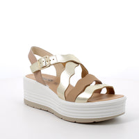 Women's Platform Wedge Sandals with Buckle Platinum and Beige