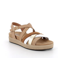 Women’s Beige and Brown Comfort Sandals with Buckle