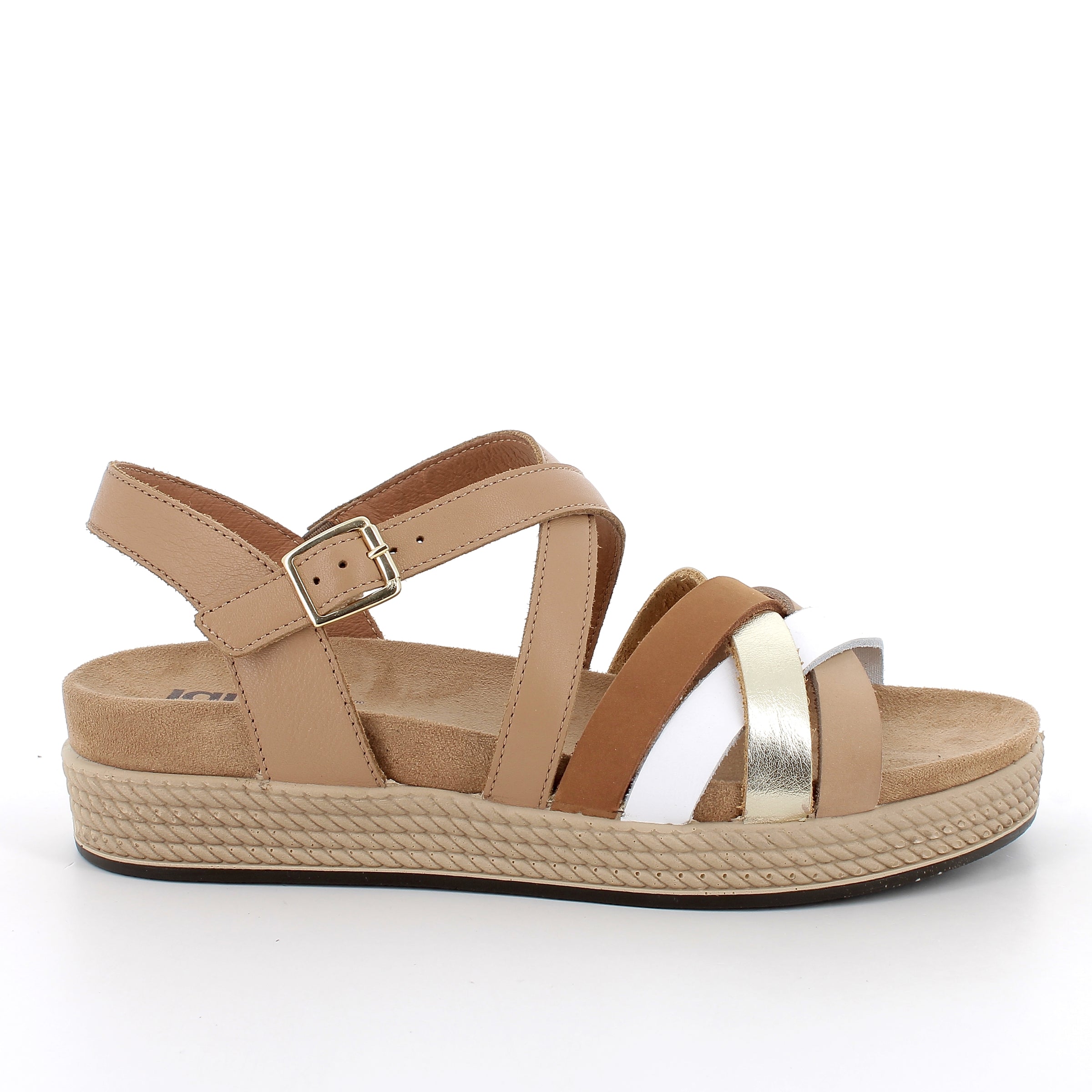 Women’s Beige and Brown Comfort Sandals with Buckle