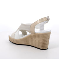 Women’s White and Beige Wedge Fashion Comfort Sandals with Buckle
