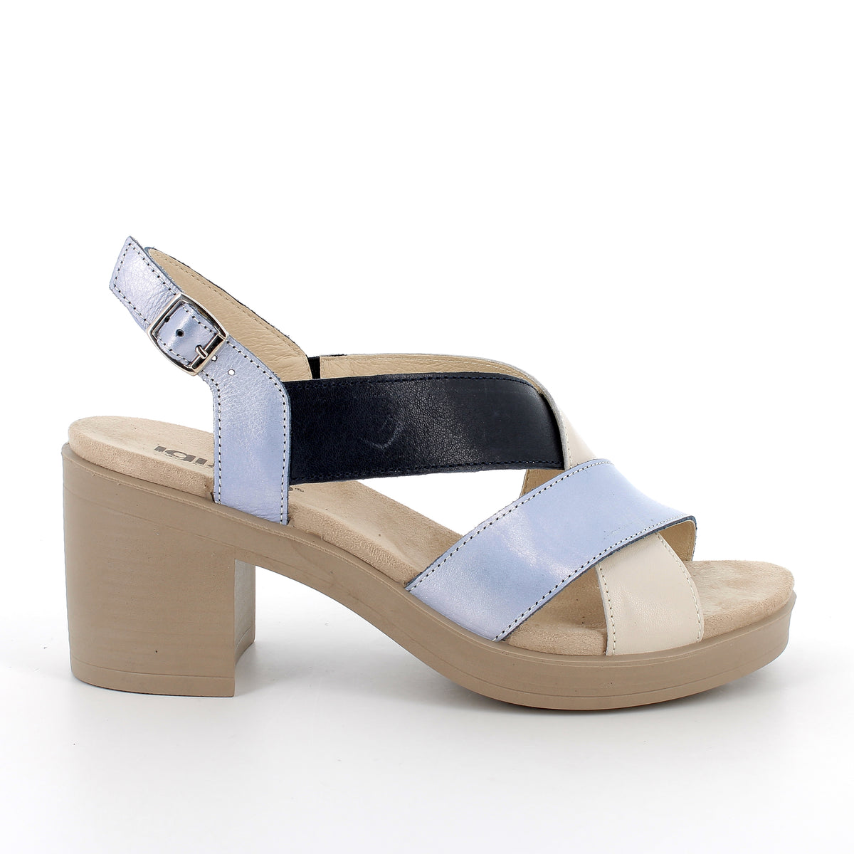 Women’s Leather Heeled Sandals Light Blue and Beige