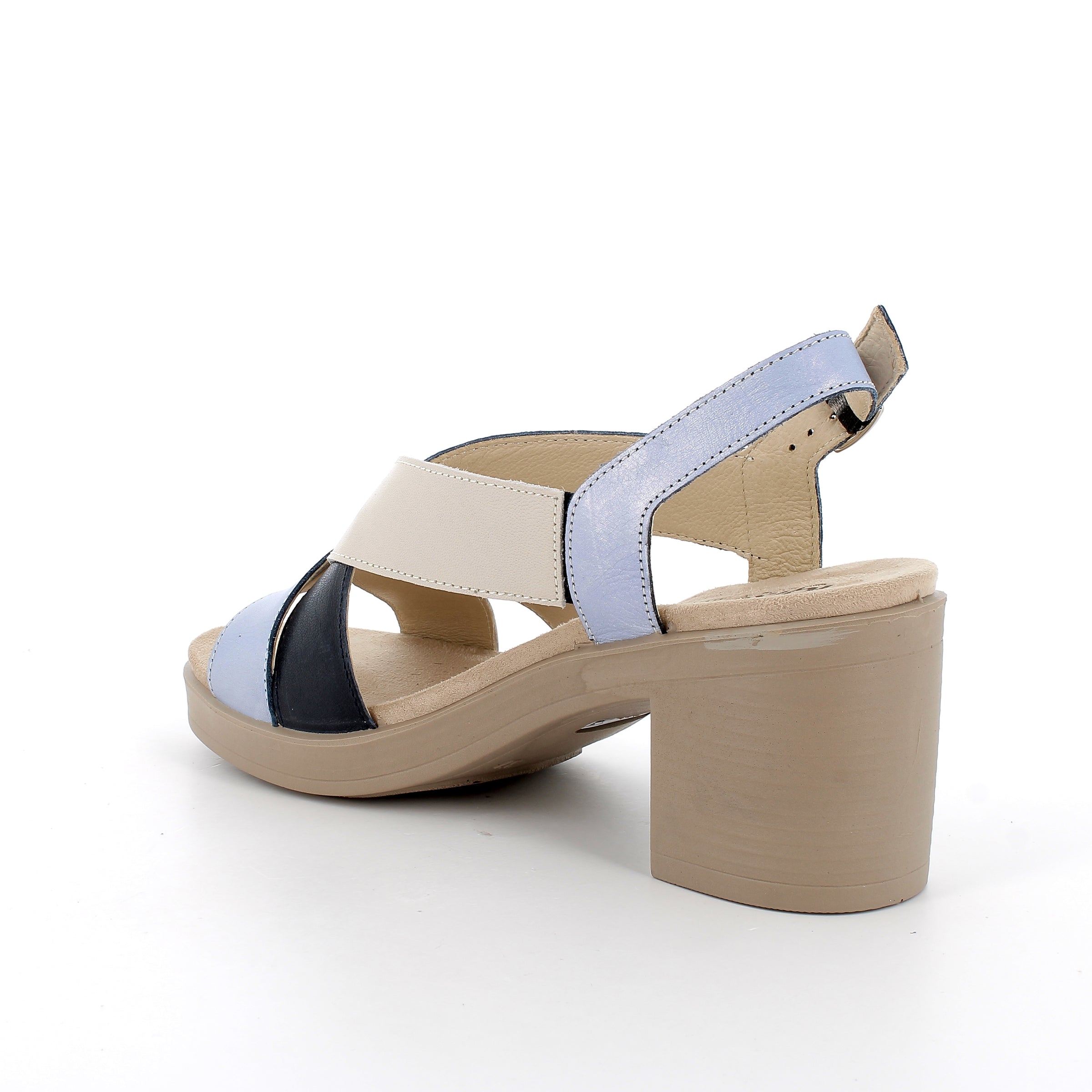 Women’s Leather Heeled Sandals Light Blue and Beige