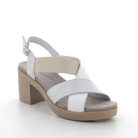Women’s Leather Heeled Sandals Silver and Beige