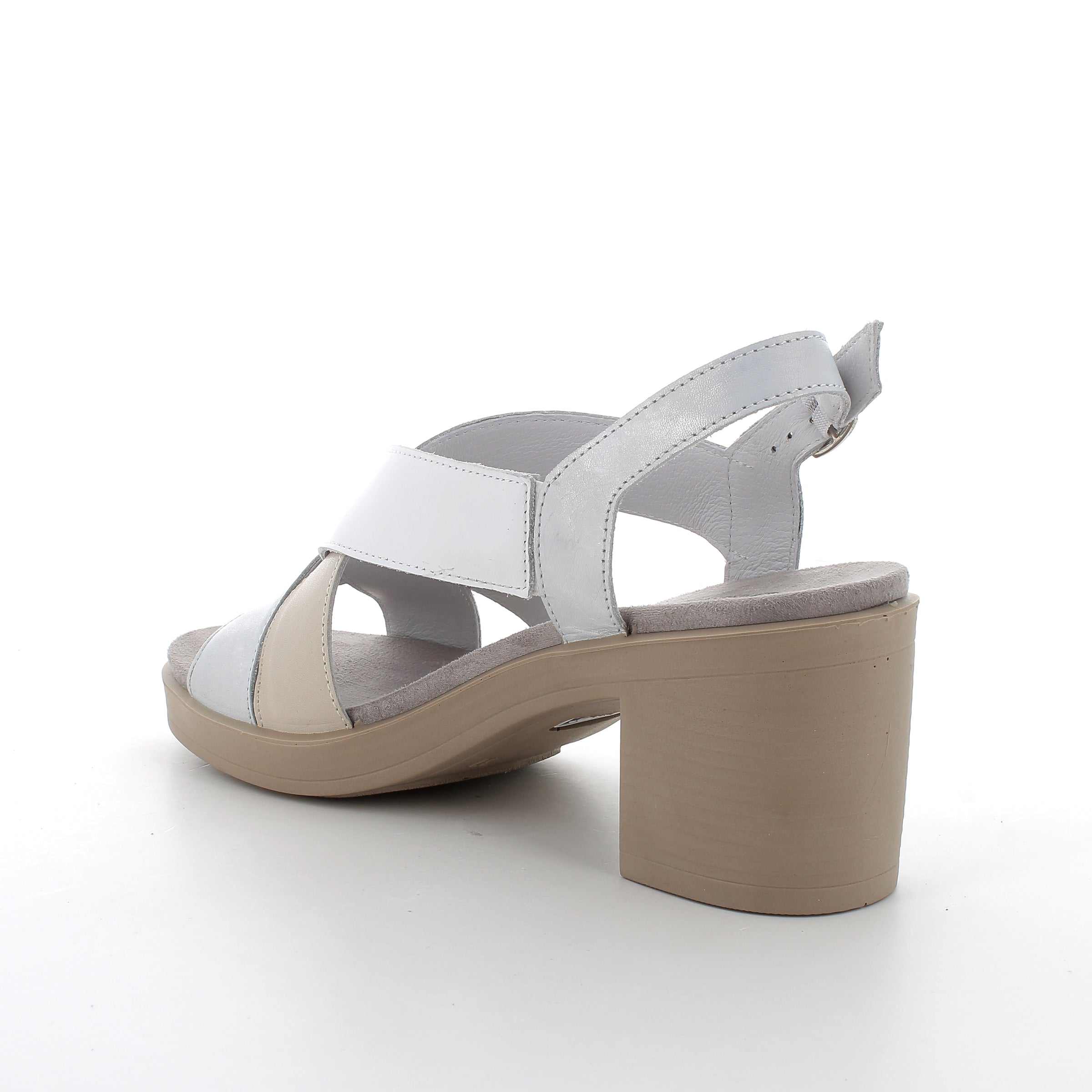 Women’s Leather Heeled Sandals Silver and Beige