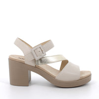 Women’s White and Platinum Heeled Fashion Sandals with Buckle Comfortable