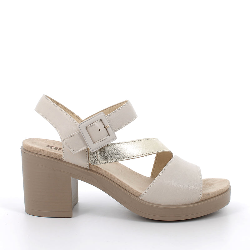 Women’s White and Platinum Heeled Fashion Sandals with Buckle Comfortable