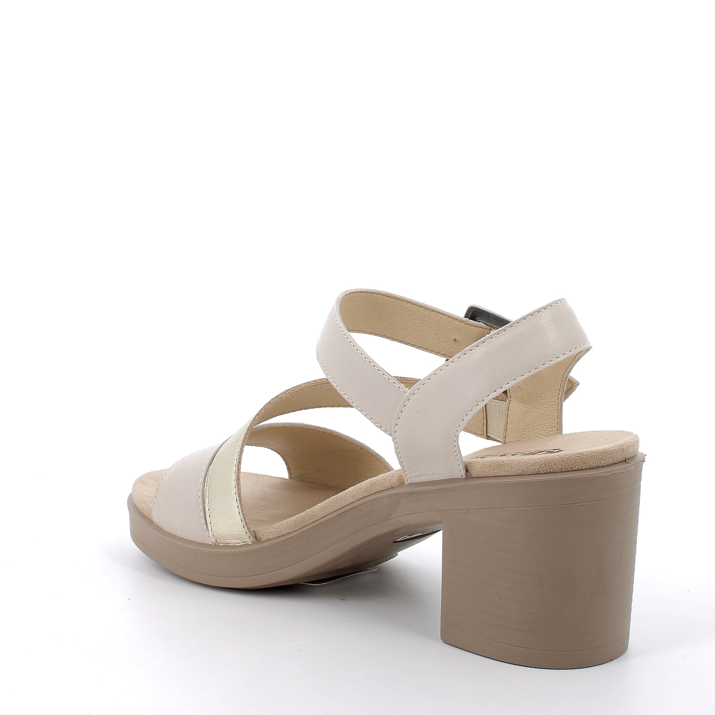 Women’s White and Platinum Heeled Fashion Sandals with Buckle Comfortable