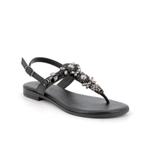 Women’s Flat Thong Sandals Black with Decorative Stones