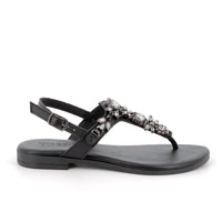 Women’s Flat Thong Sandals Black with Decorative Stones