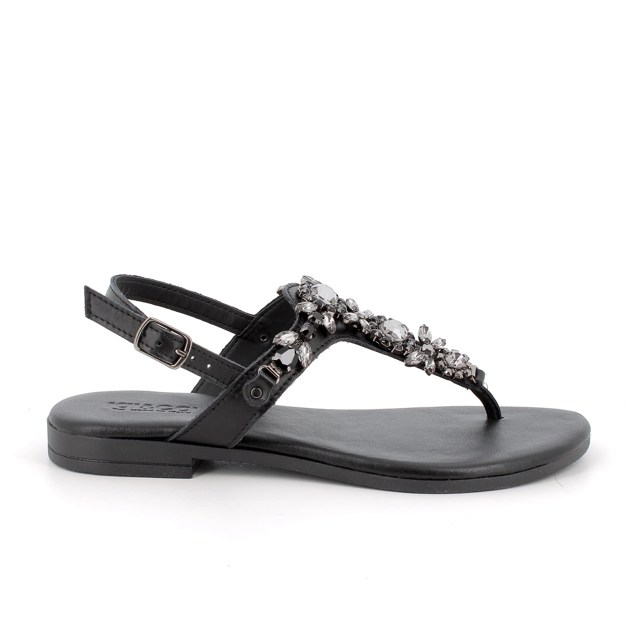 Women’s Flat Thong Sandals Black with Decorative Stones