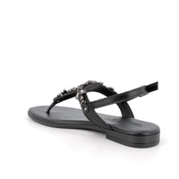 Women’s Flat Thong Sandals Black with Decorative Stones