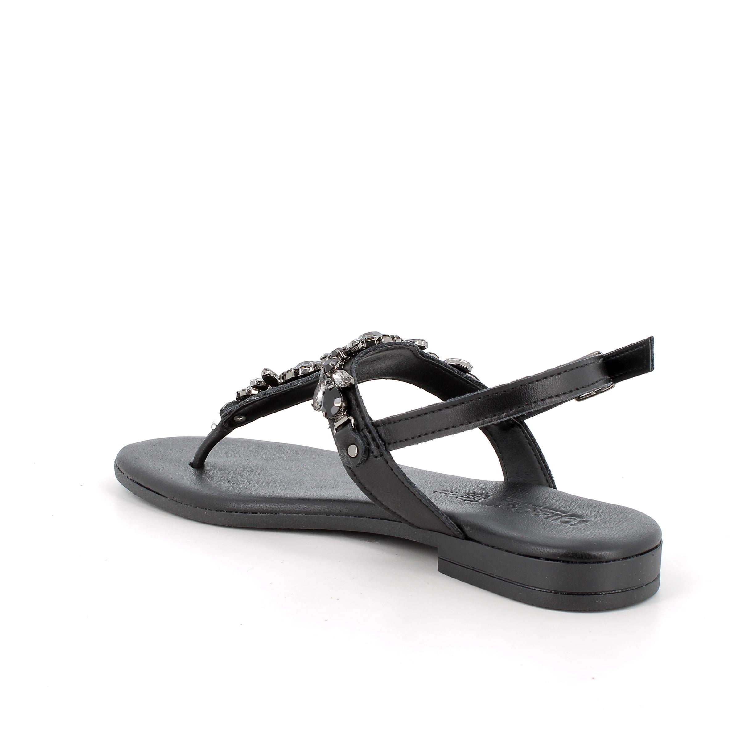 Women’s Flat Thong Sandals Black with Decorative Stones