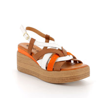 Women’s Brown and White Wedge Sandals with Buckle


