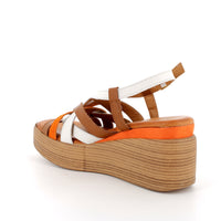 Women’s Brown and White Wedge Sandals with Buckle

