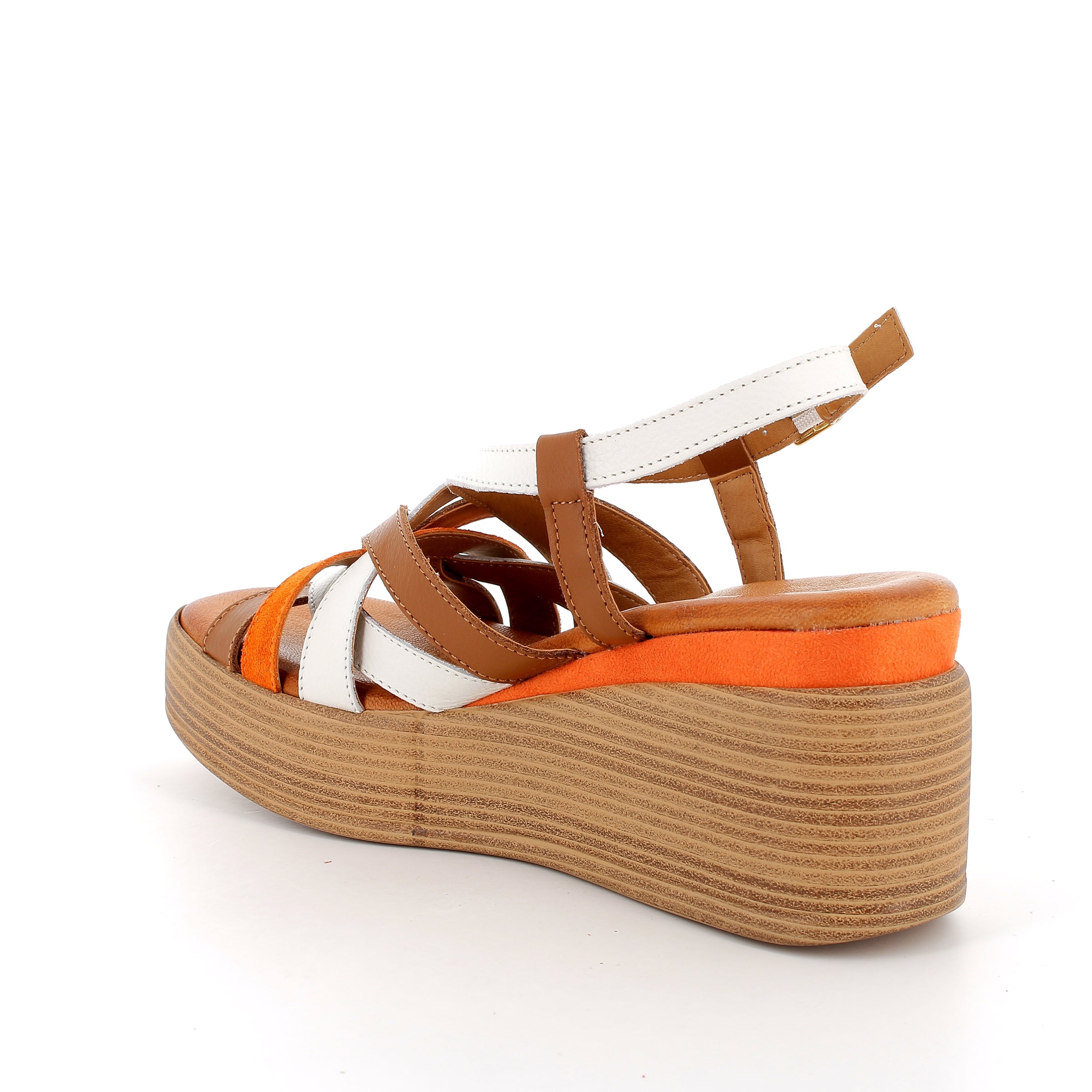 Women’s Brown and White Wedge Sandals with Buckle

