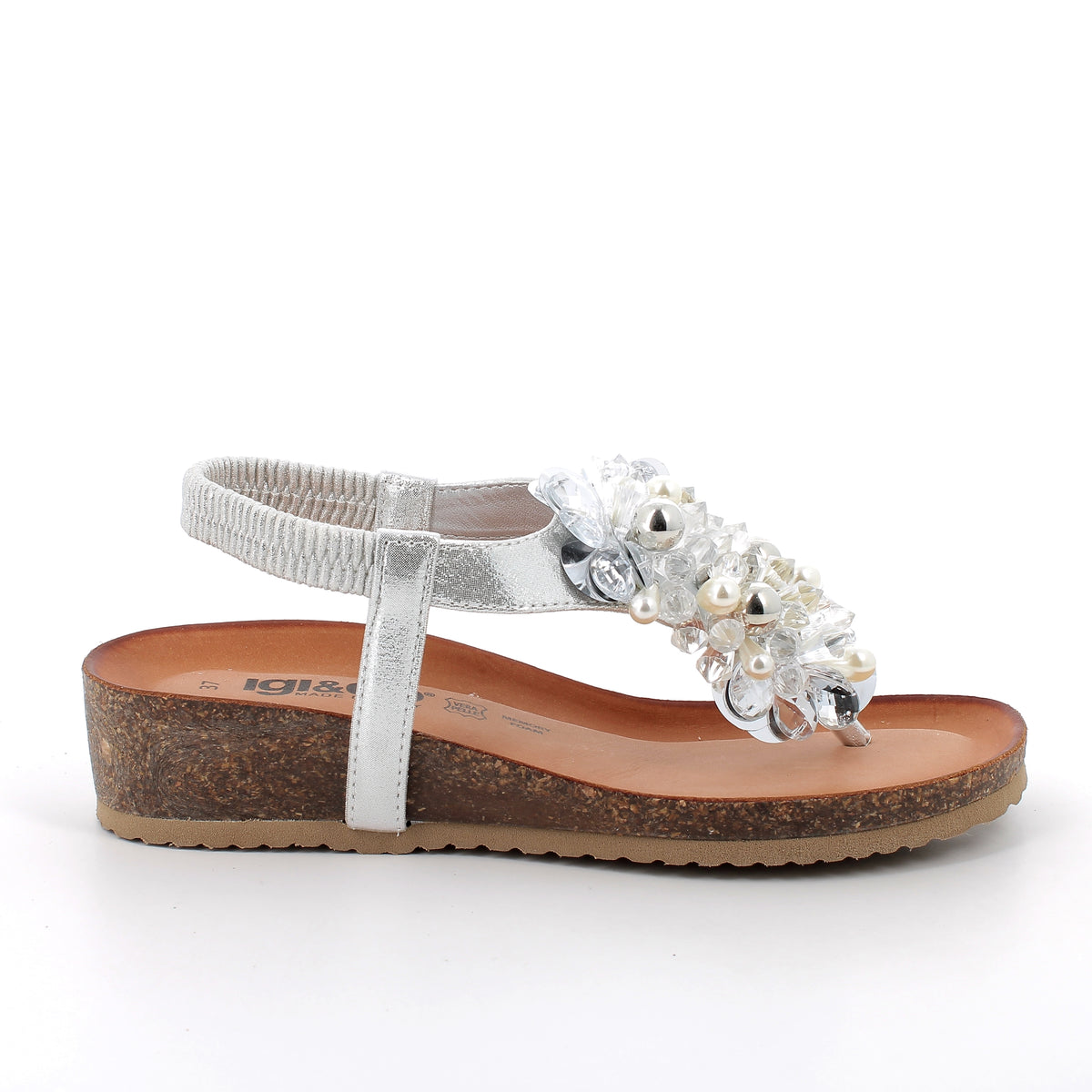 Women’s Thong Sandals Silver with Sparkling Detail