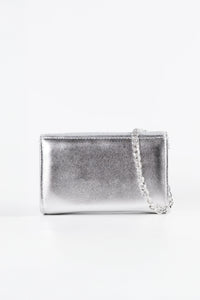Dolce Silver Micro Glitter and Vegan Leather Chain Clutch