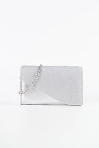 Dolce Silver Micro Glitter and Vegan Leather Chain Clutch