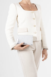 Dolce Silver Micro Glitter and Vegan Leather Chain Clutch