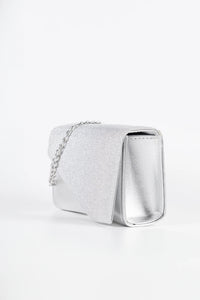 Dolce Silver Micro Glitter and Vegan Leather Chain Clutch
