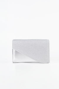 Dolce Silver Micro Glitter and Vegan Leather Chain Clutch