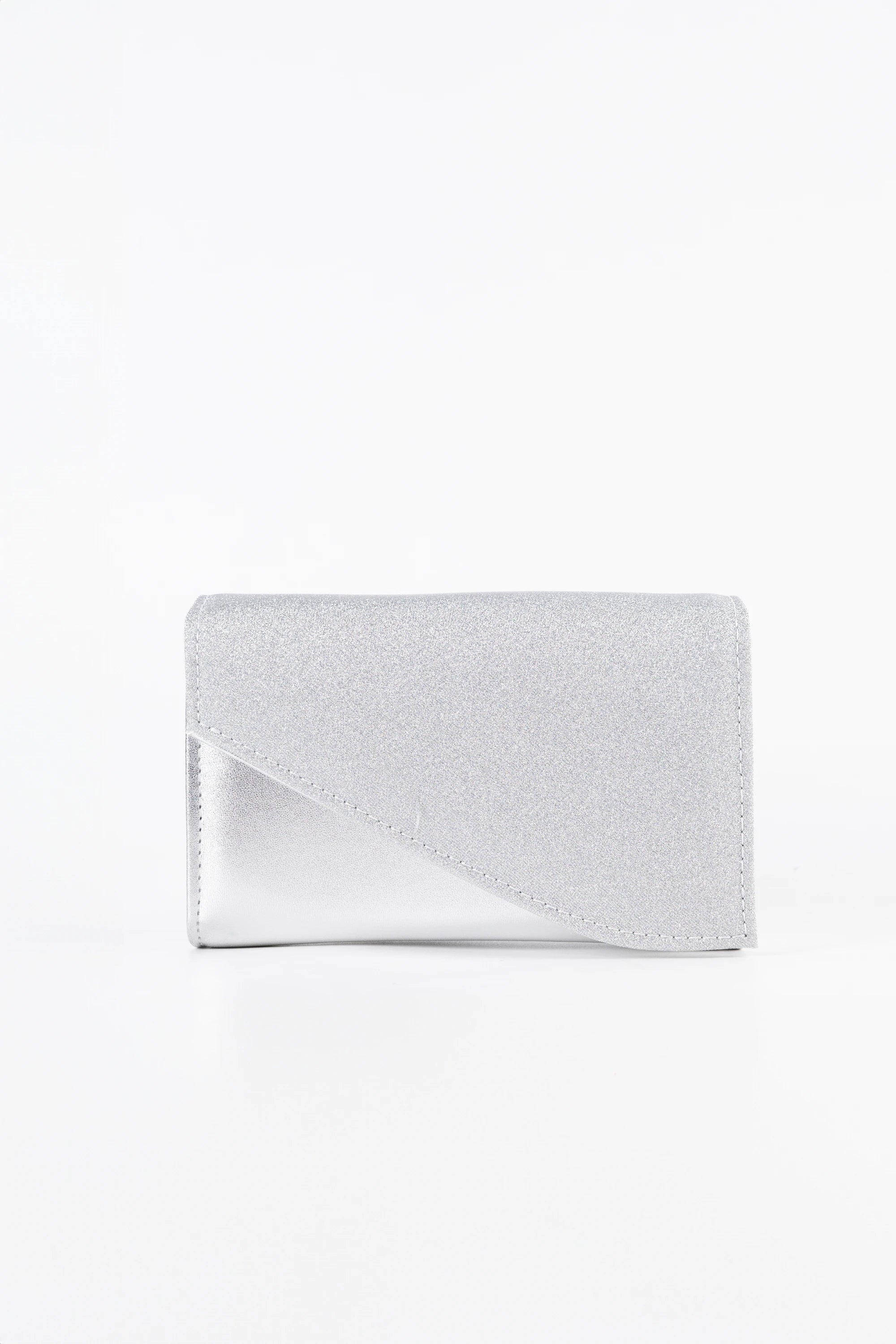 Dolce Silver Micro Glitter and Vegan Leather Chain Clutch