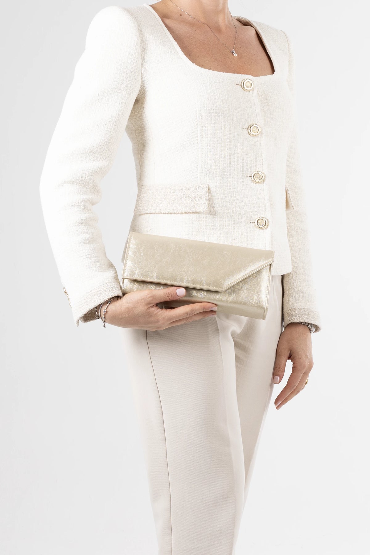 Céline Platinum Metallic Clutch