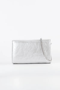 Diva Silver Vegan Leather Chain Clutch