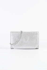 Diva Silver Vegan Leather Chain Clutch