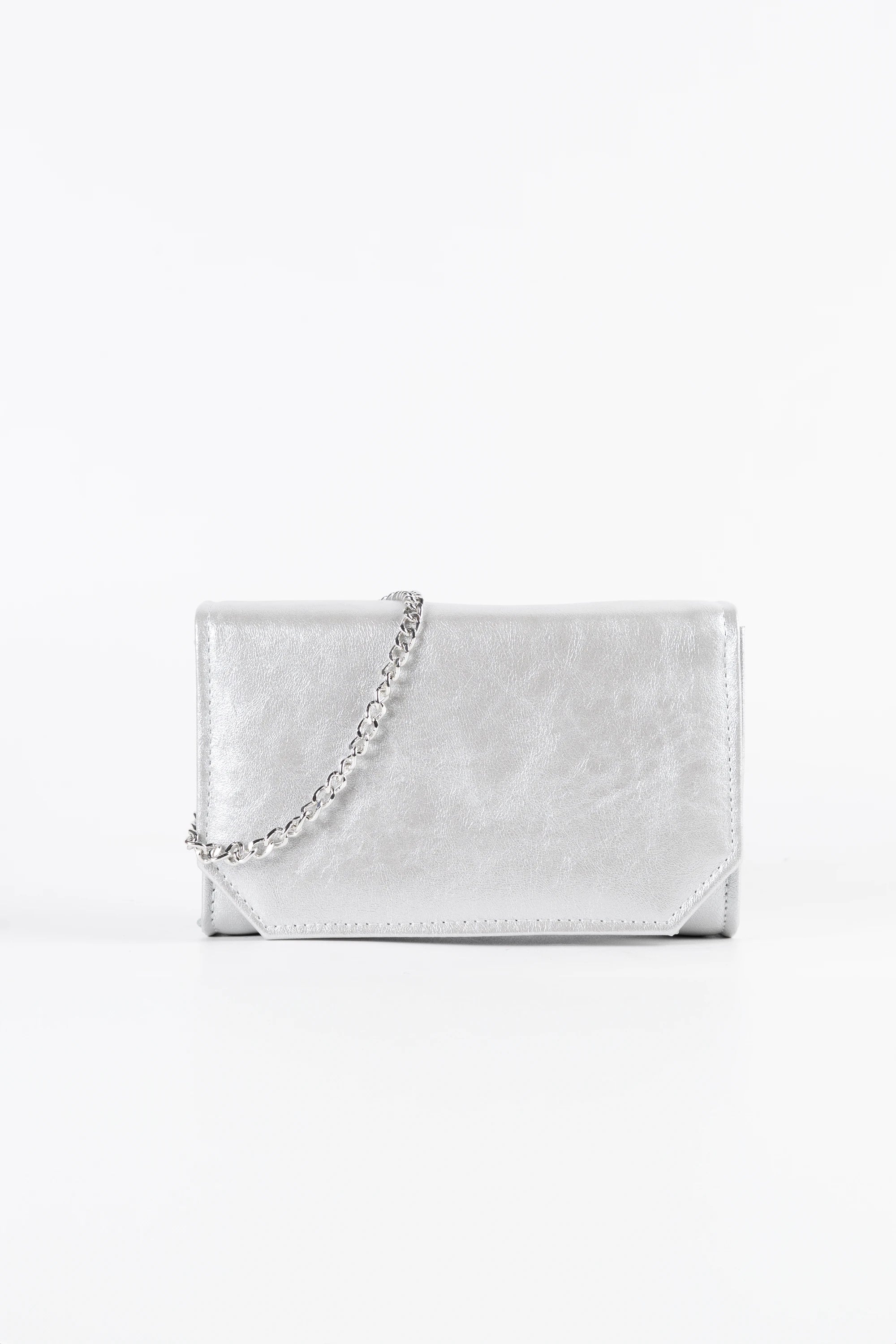 Diva Silver Vegan Leather Chain Clutch