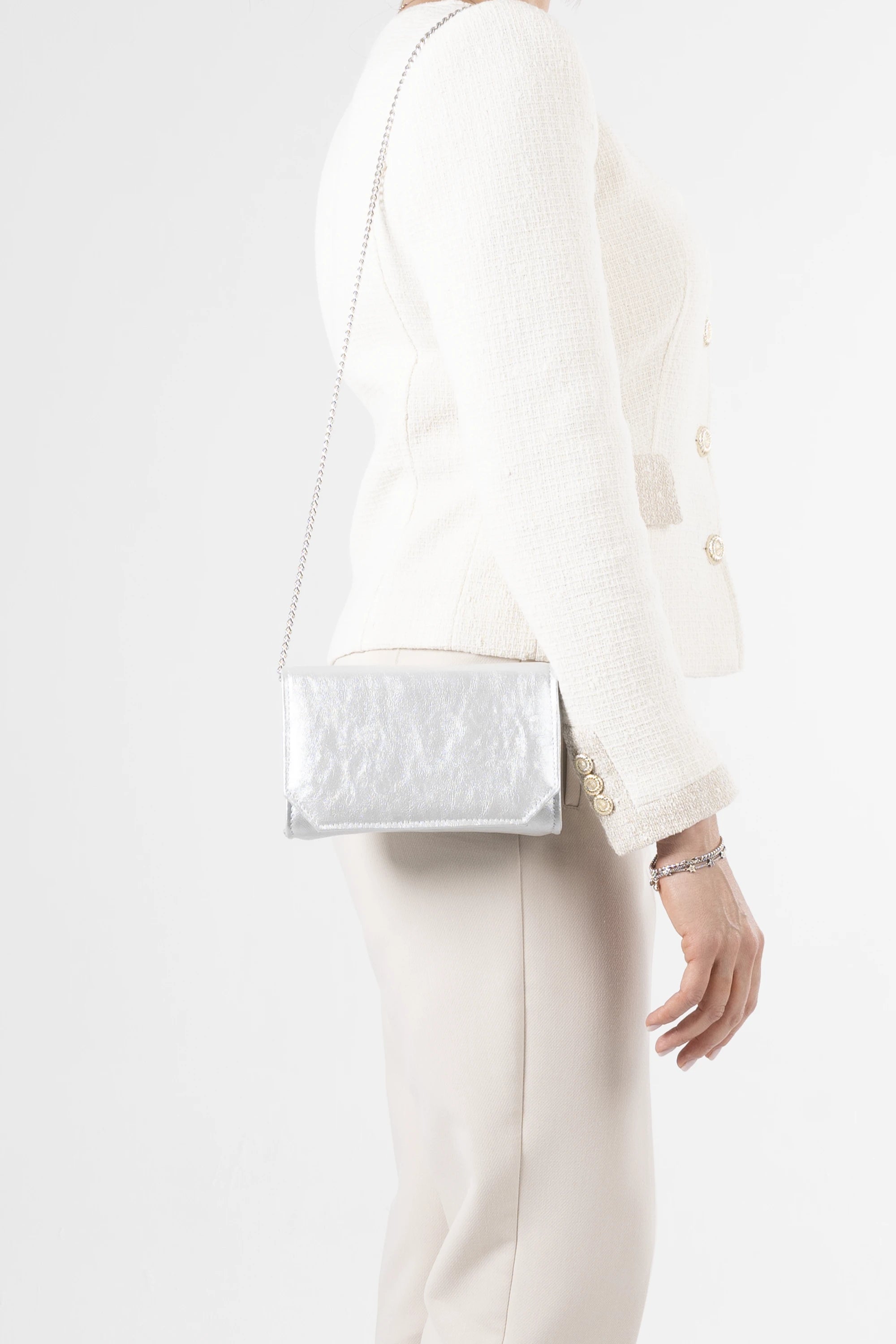 Diva Silver Vegan Leather Chain Clutch