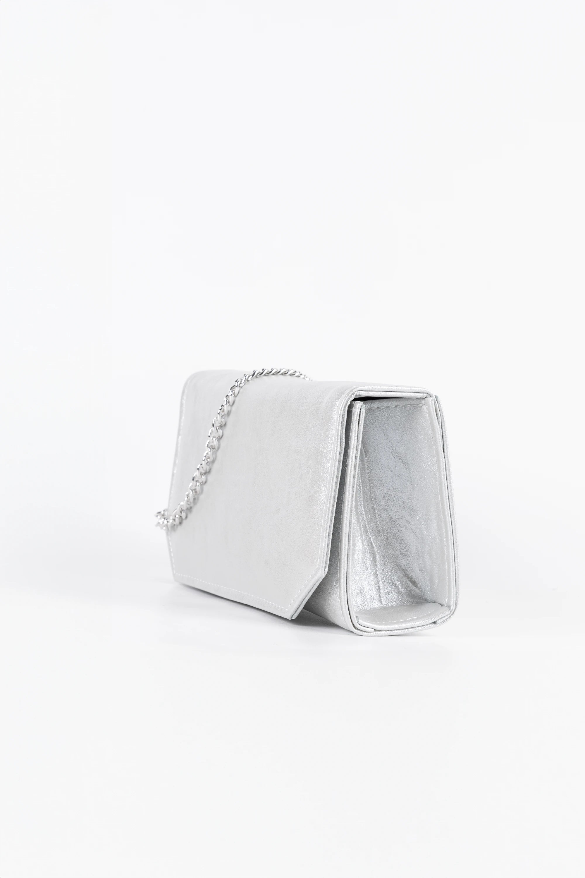 Diva Silver Vegan Leather Chain Clutch