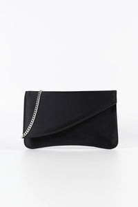 Noir Black Satin Chain Clutch