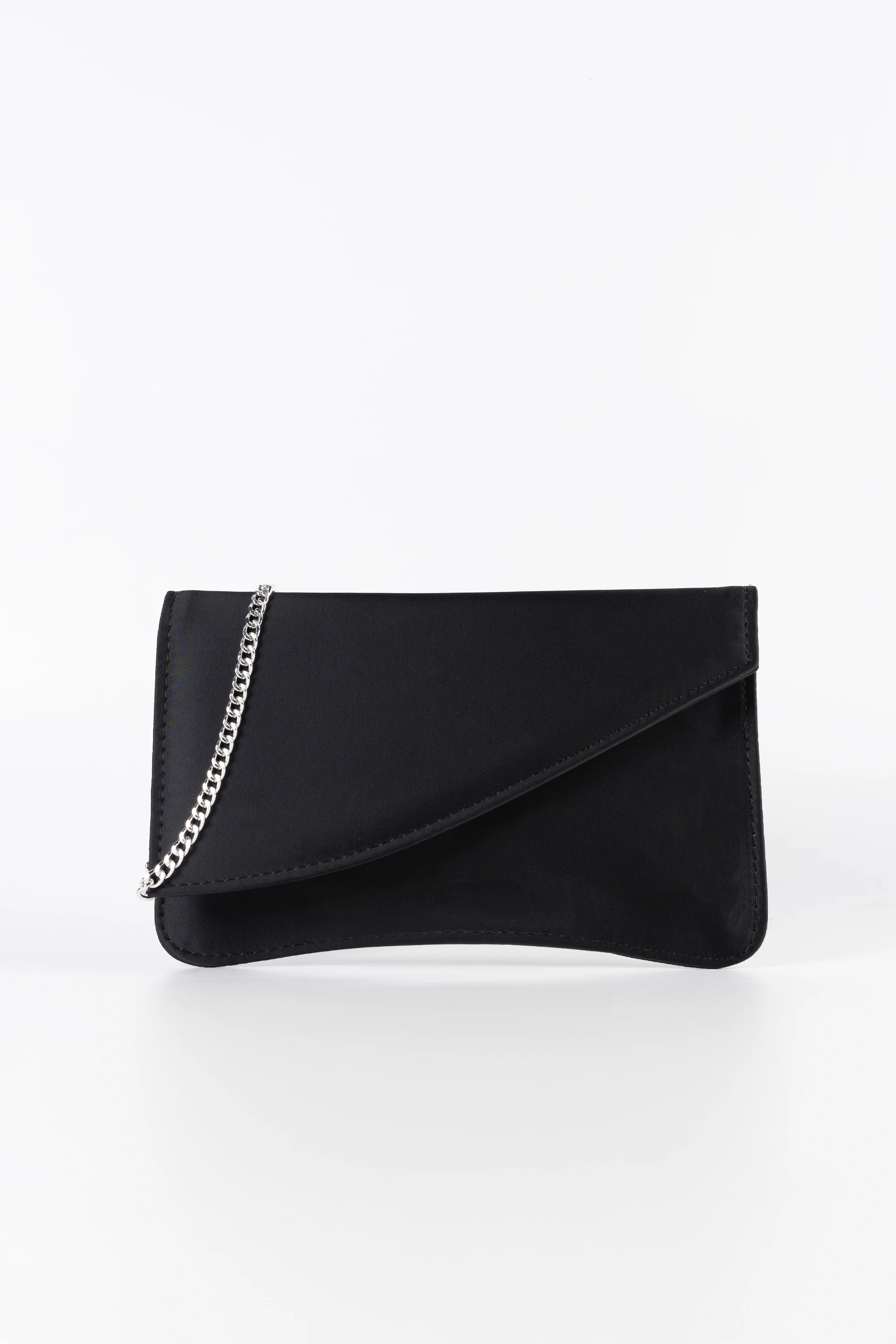 Noir Black Satin Chain Clutch