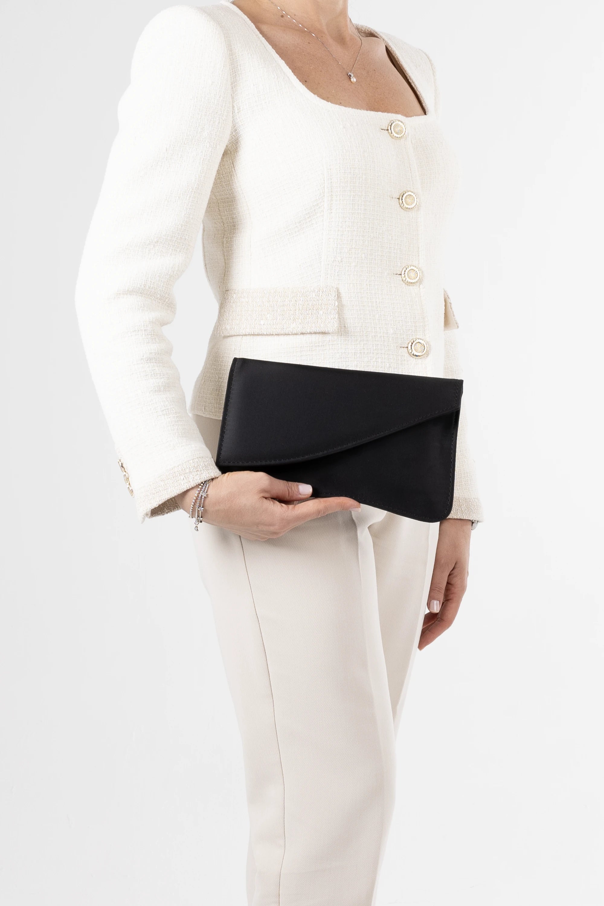 Noir Black Satin Chain Clutch