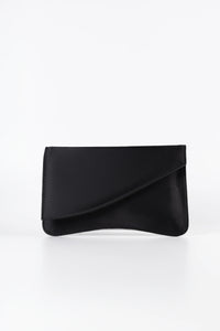 Noir Black Satin Chain Clutch