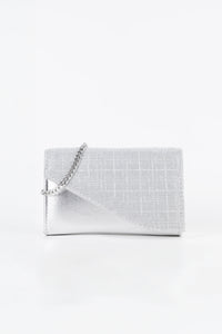 Dolce Silver Textured Glitter and Vegan Leather Chain Clutch