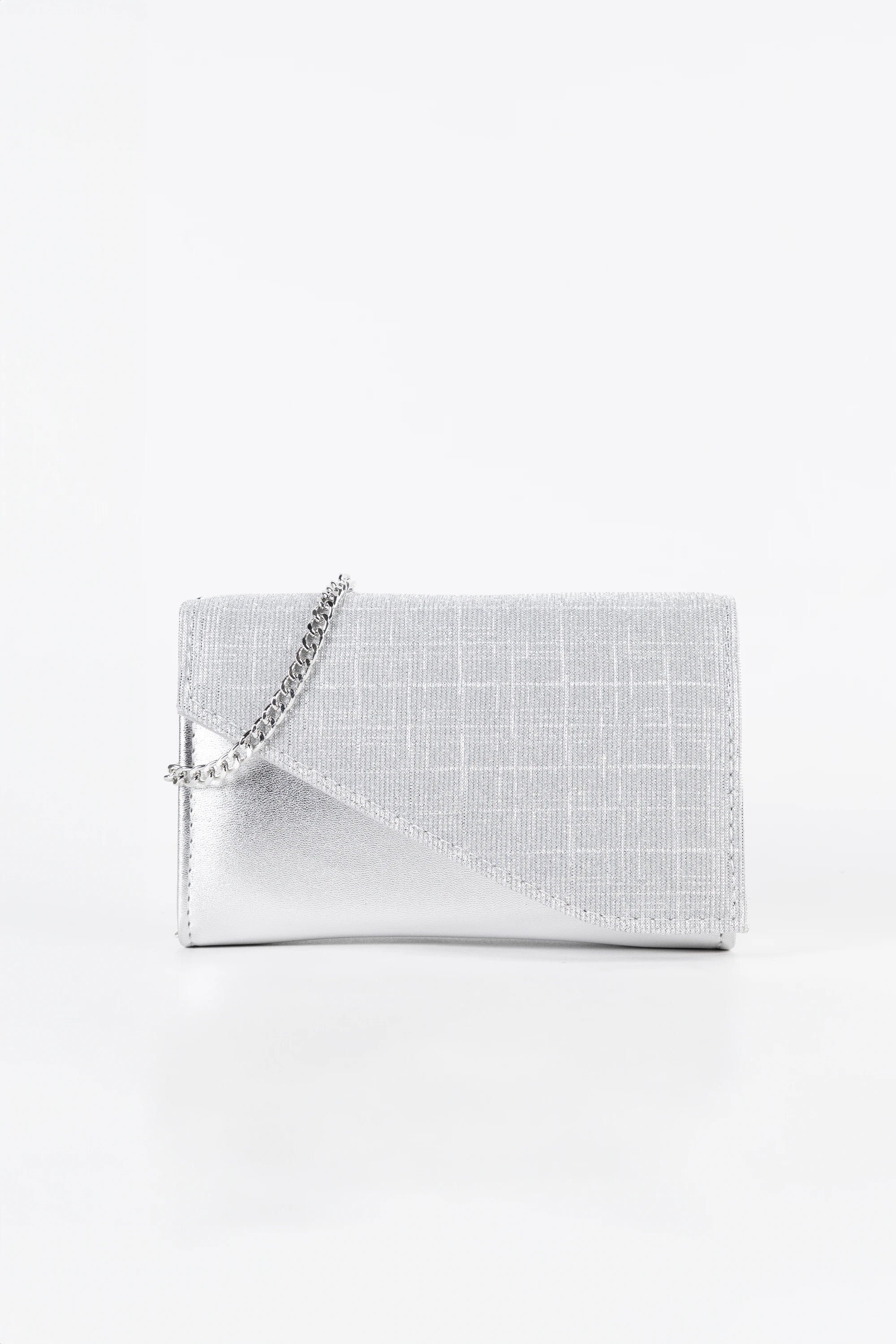 Dolce Silver Textured Glitter and Vegan Leather Chain Clutch