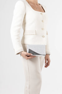 Dolce Silver Textured Glitter and Vegan Leather Chain Clutch