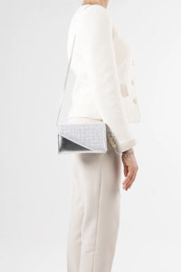 Dolce Silver Textured Glitter and Vegan Leather Chain Clutch