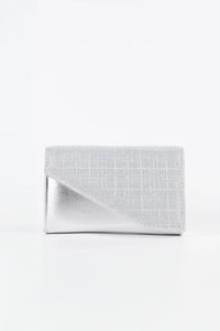 Dolce Silver Textured Glitter and Vegan Leather Chain Clutch