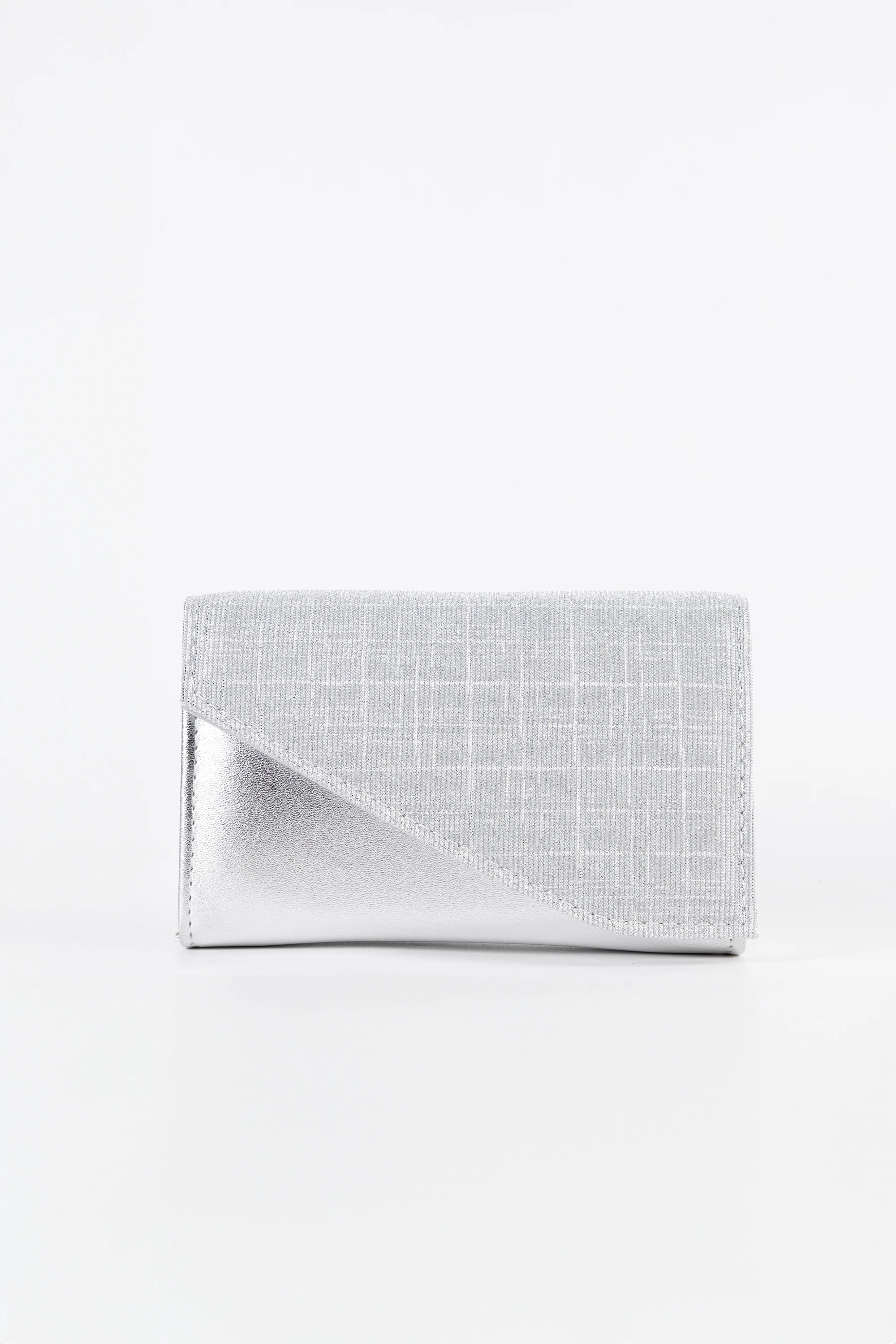Dolce Silver Textured Glitter and Vegan Leather Chain Clutch