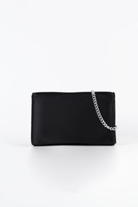 Diva Black Satin Chain Clutch