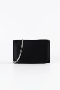 Diva Black Satin Chain Clutch